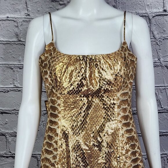Tracy Reese Vintage Silk and Gold Metallic Snakeskin Dress, Women's 8 - Picture 1 of 7